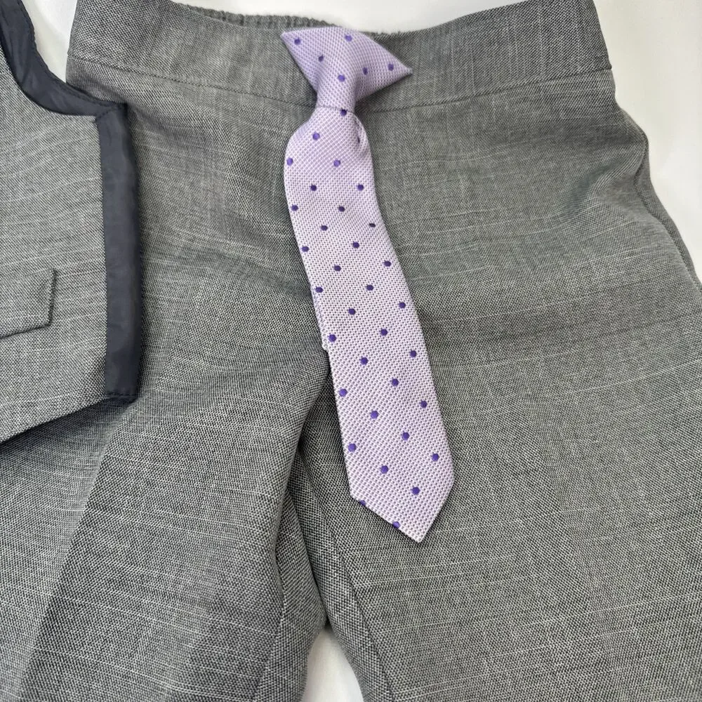 Van Heusen Baby Boy Shirt Vest Pants Tie Outfit 12 Month Gray Purple